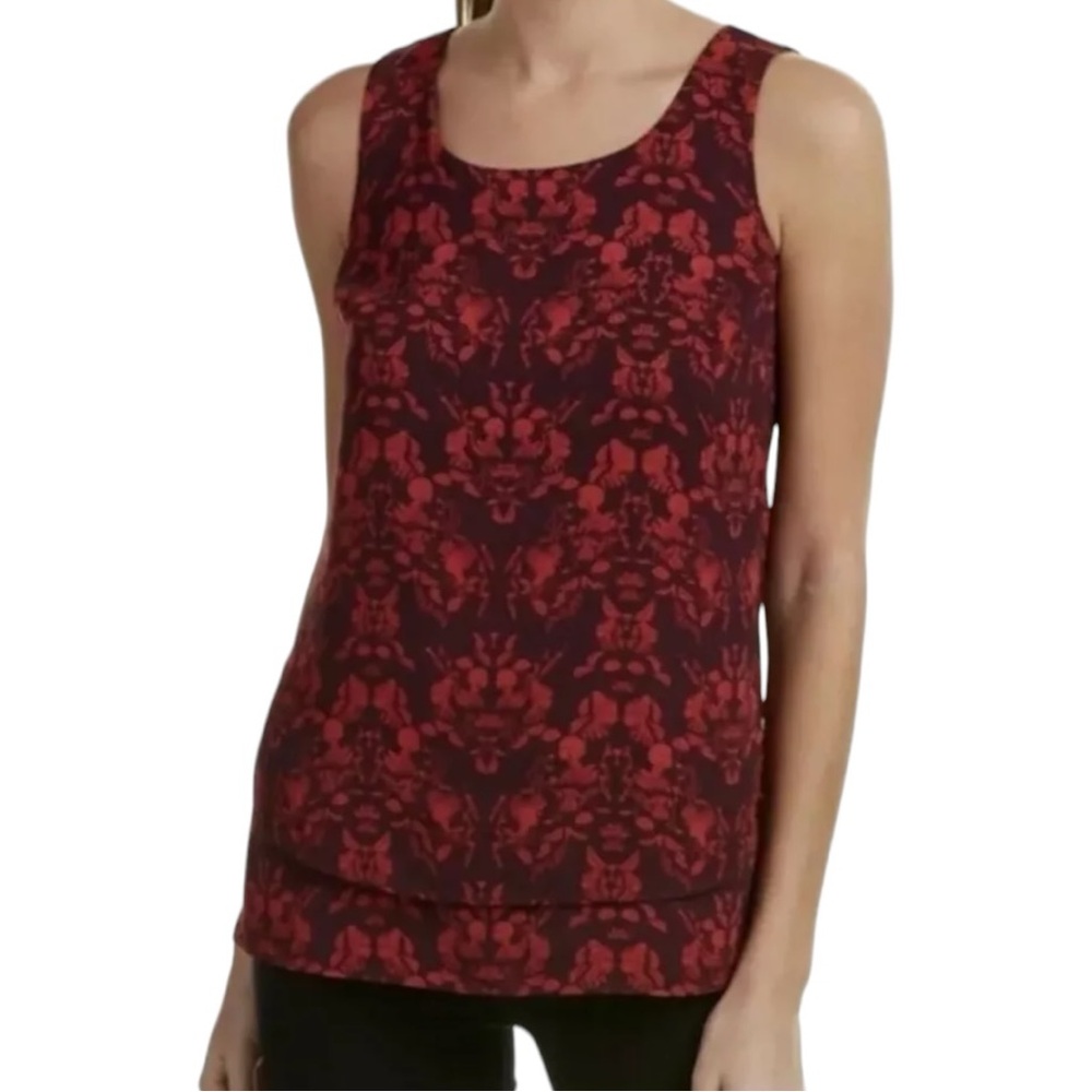 CAbi Women’s Cameo Print Draped Back Scoop Neck Tank Top # 3258 Sz S